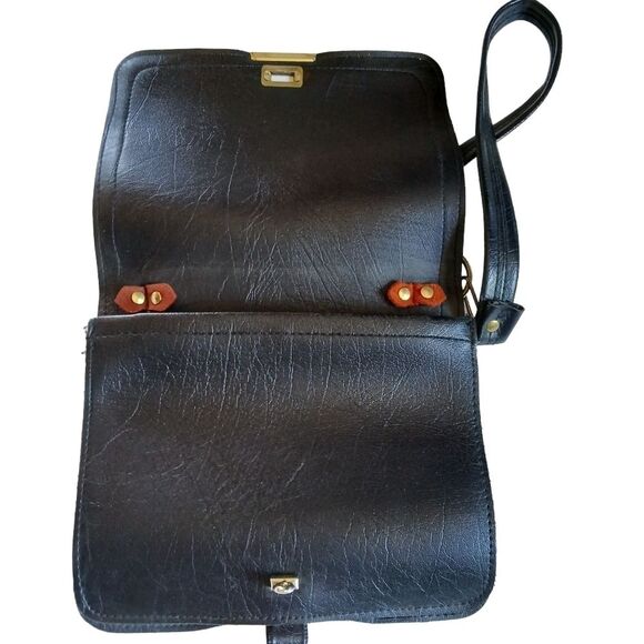 Rare Vintage Ring Shoulder Bag Suede Vinyl Adjustable Strap Brown Black - Picture 8 of 16